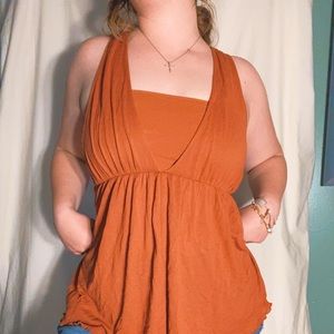 Urban outfitters deep orange vneck summer top